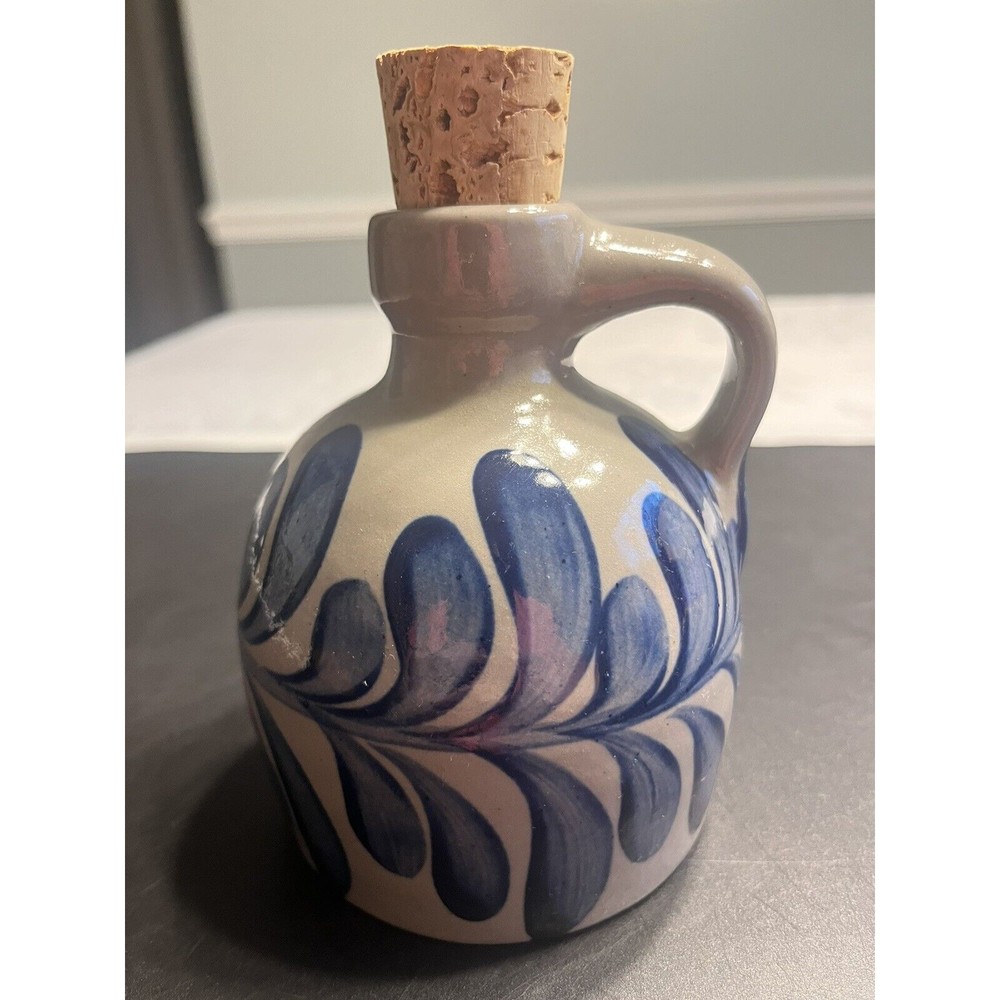 1986 Beaumont Brothers Pottery BBP Jug Salt Glaze Cobalt Blue Cork Stopper